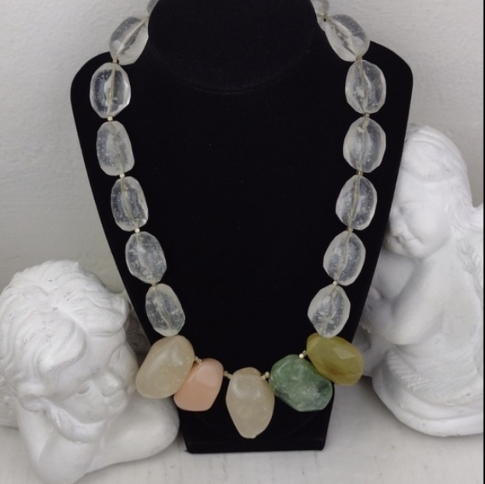 Pastel Rustic Gem Stone & Crystal Like Bead Statement Necklace